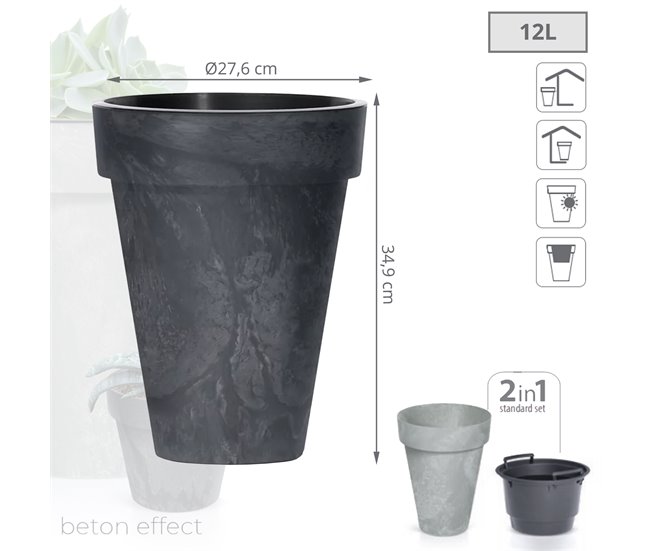 Cube Slim Beton Effect 12L Pot., Com depósito Antracite