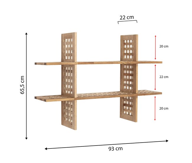 Prateleira de parede Jaya em madeira de nogueira, 6 compartimentos Madeira