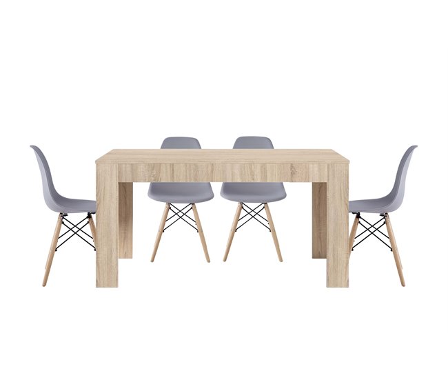 Mesa de jantar ou cozinha Cambria + 4 cadeiras cinza estilo nórdico 138x80 Carvalho Cinza