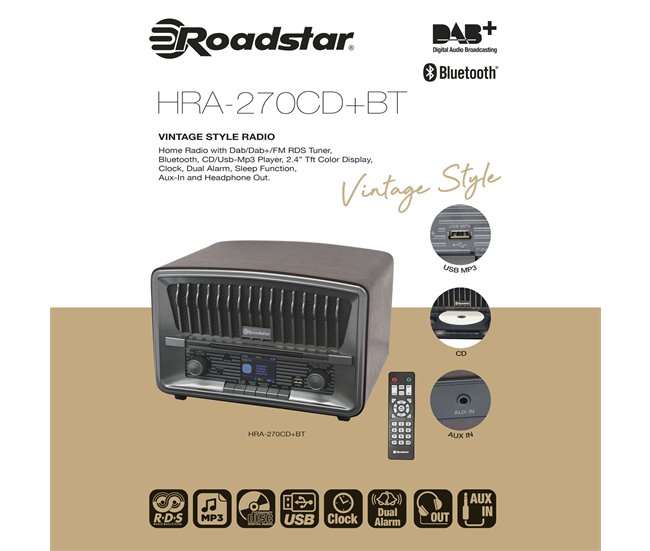 Radio CD Roadstar HRA-270CD-MP3CD+BT Madeira