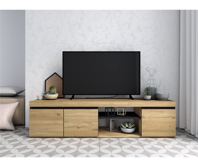 Conjunto de móveis para sala de estar - Aparador + Mesa de centro + Suporte para TV - Modelo Wind Carvalho