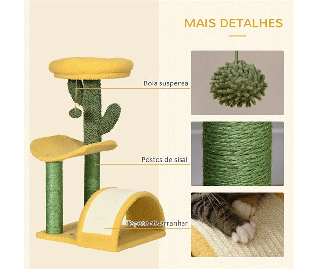 Árvore Arranhador para Gatos PawHut D30-582V00YL Amarelo