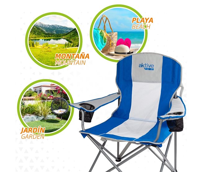 Cadeira de campismo dobrável XL com pega e porta-copos Aktive Azul