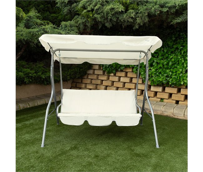 Cadeira de baloiço de jardim em marfim com capota basculante 3 lugares Aktive Preto