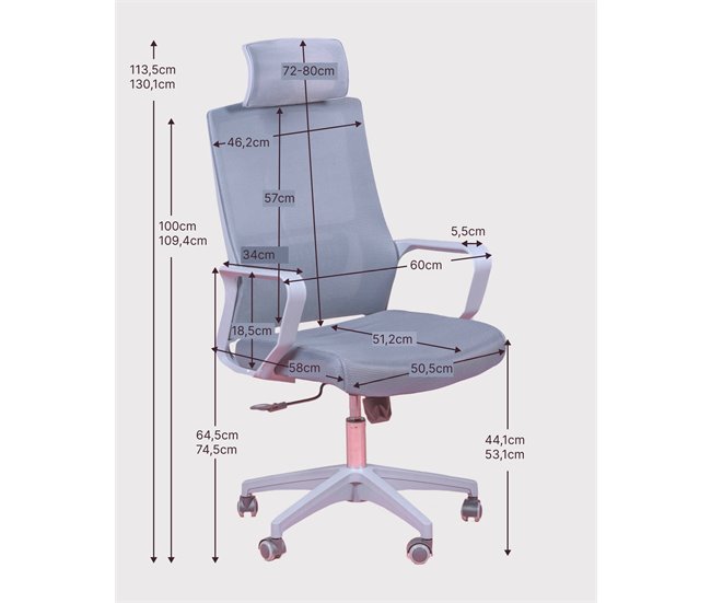 Cadeira de secretária ergonómica em mesh e apoio de cabeça - Mesh Azul
