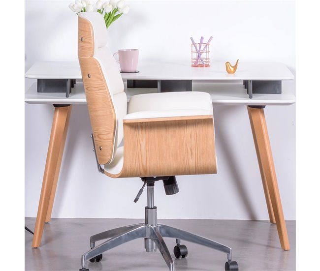 Cadeira de escritório  em bordo e em imitação de couro - Nordic S Branco