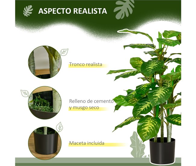 Planta Artificial Aglaonema PEVA, PE, Aço, Cimento HOMCOM Verde