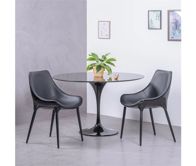 Cadeira de design moderno estofada em couro sintético - Olaan Preto