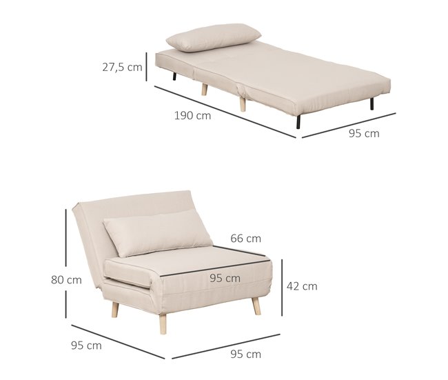 Sofa Bed HOMCOM 839-023CW Bege