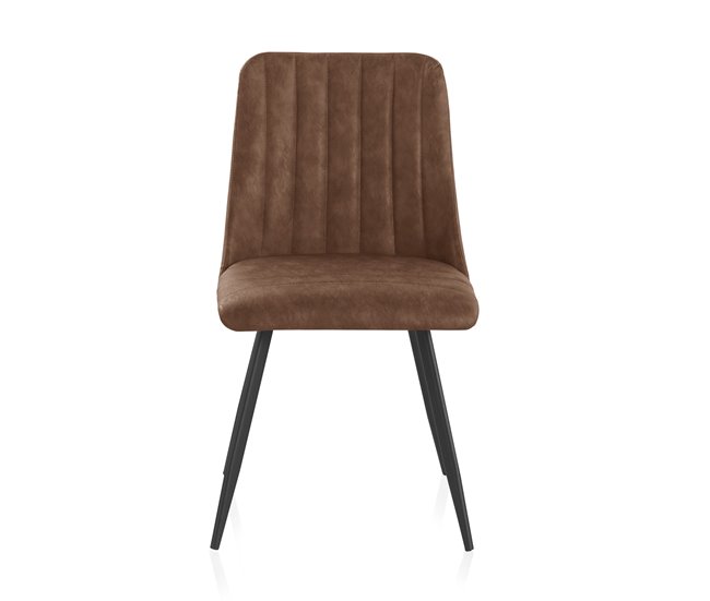 Conjunto de 2 cadeiras estofadas com efeito de couro e pernas de metal Castanho