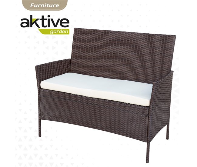 Conjunto de mobiliário de terraço Aktive, poltronas, sofá e mesa de rotim Preto