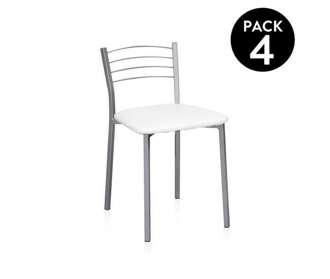Conjunto de 4 cadeiras de cozinha Chef-S Branco/cinza