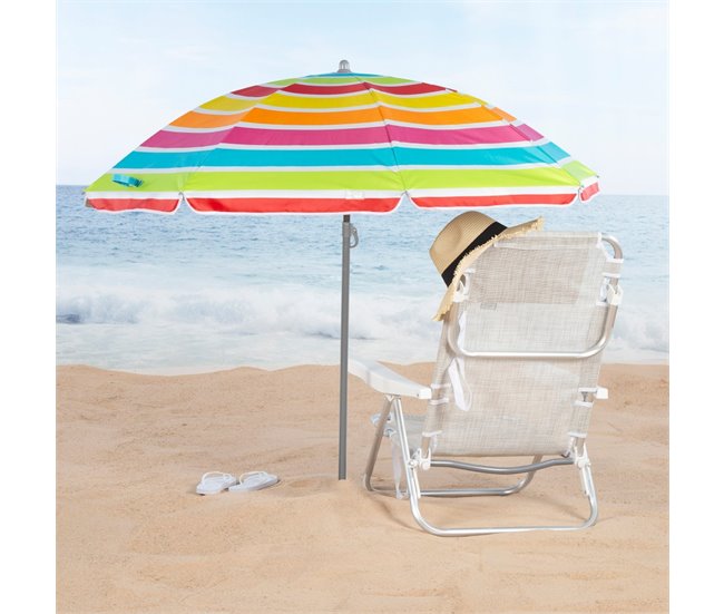 Aktive Guarda-sol de praia inclinável riscas multicoloridas 160 cm UV50 Multicor