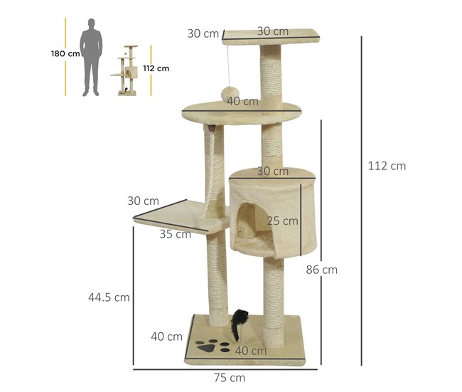 Arranhador para Gatos PawHut D30-035 Bege