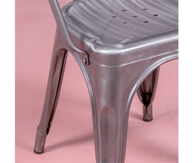 Cadeira industrial com braços em aço metálico - Bistro AlumÍnio