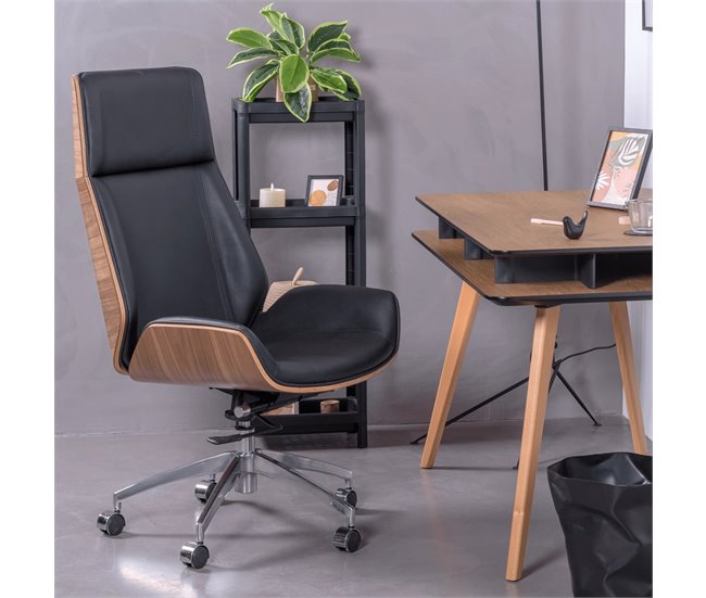 Cadeira de escritório em nogueira e em couro italiano - Nordic H Preto