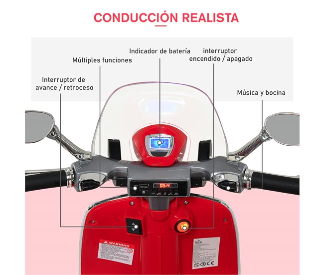 Motocicleta elétrica infantil HOMCOM 370-115WT Vermelho