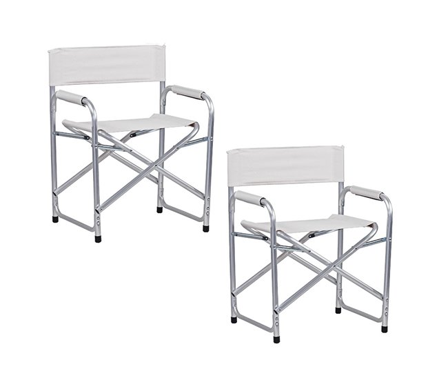 Conjunto de 2 cadeiras de diretor de jardim dobráveis Branco