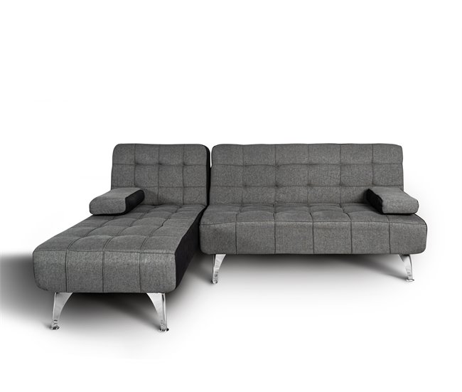 Sofá-cama com chaise longue e mesa de apoio Cinza Escuro