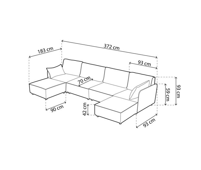 Sofá modular con 2 chaiselongue 4 plazas y brazos Cubiq Bege