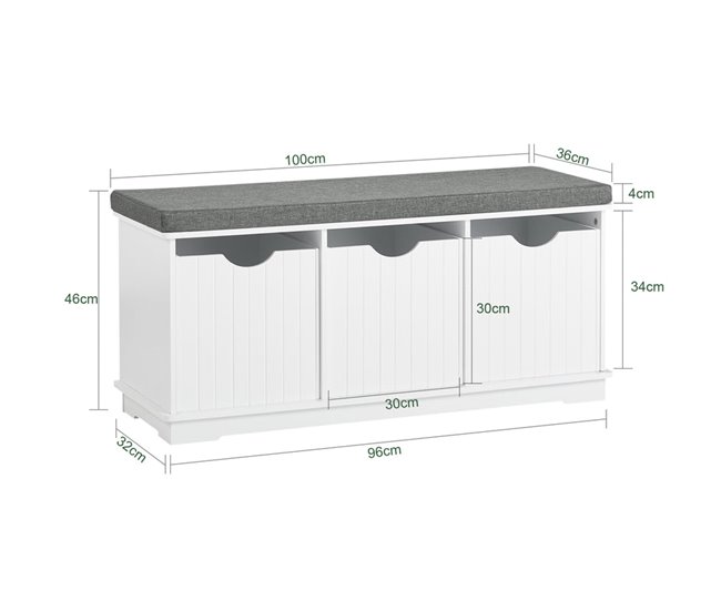 Banco de arrumação com almofadas e 3 caixas FSR30-W SoBuy Branco