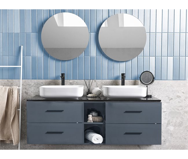 Móvel de casa de banho suspenso com espelhos e lavatório duplo PILAR Branco