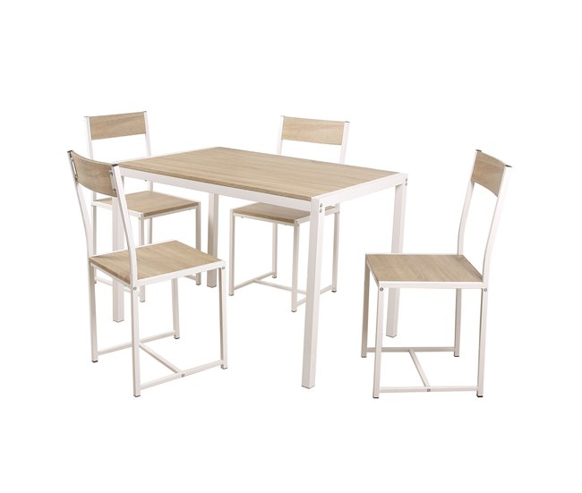Conjunto de mesa e 4 cadeiras COMET Natural/ Branco