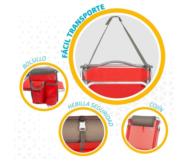 Saving pack 2 cadeiras de praia multiposições Menorca com almofada e bolso Aktive Vermelho