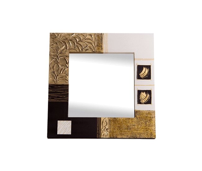 Espelho feito à mão Maderas, duehome, Oro Negro Acrílico (ancho), 80 cm / 70 cm Dourado