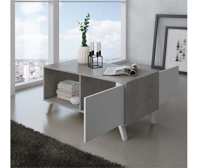 Mesa de centro para sala de estar - 45 x 92 x 50 cm - Cimento/branco Cimento