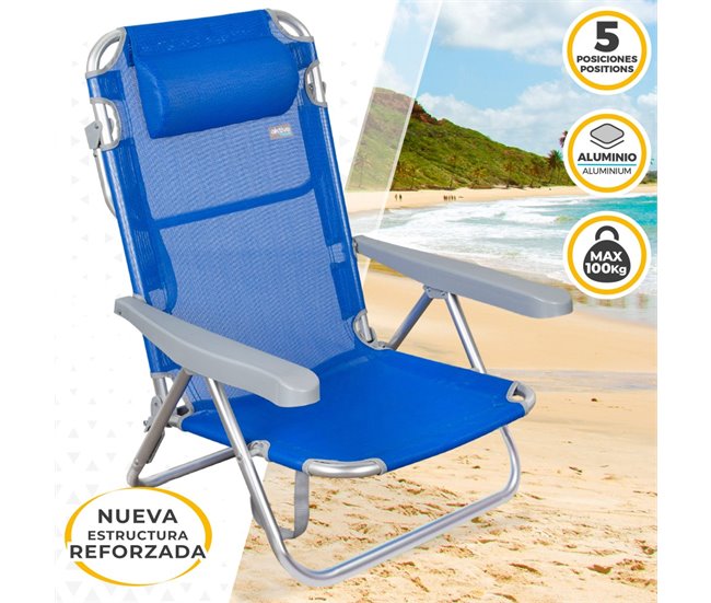 Cadeira de praia 5 posições com almofada Aktive Azul