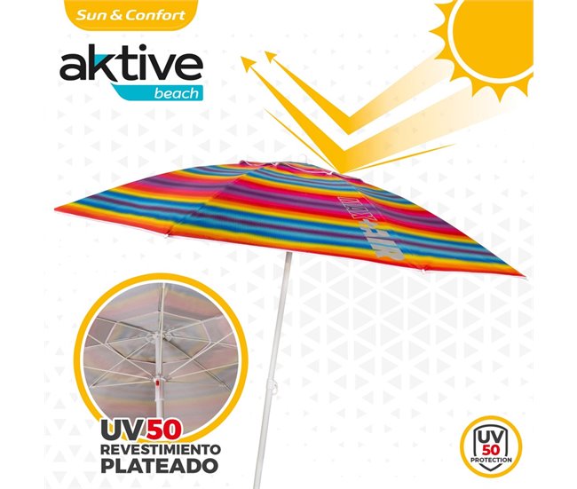 Guarda-sol à prova de vento com vara reclinável e revestimento UV50 Aktive Multicor