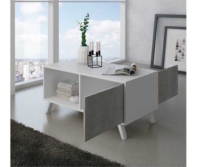  Mesa de centro para sala de estar - 45 x 92 x 50 cm 92x50 Branco/cinza