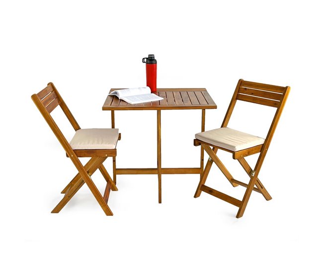 Conjunto de mesa com 2 cadeiras de jardim em madeira Melzo Madeira