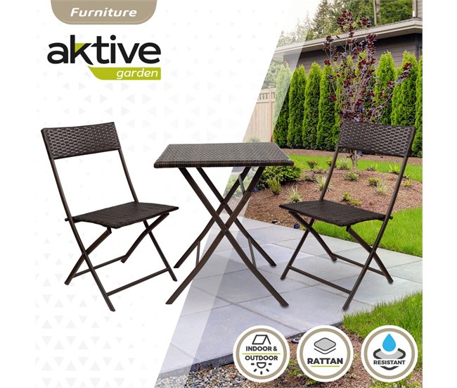 Conjunto de mesa e cadeiras dobráveis de rotim Aktive para terraço Preto