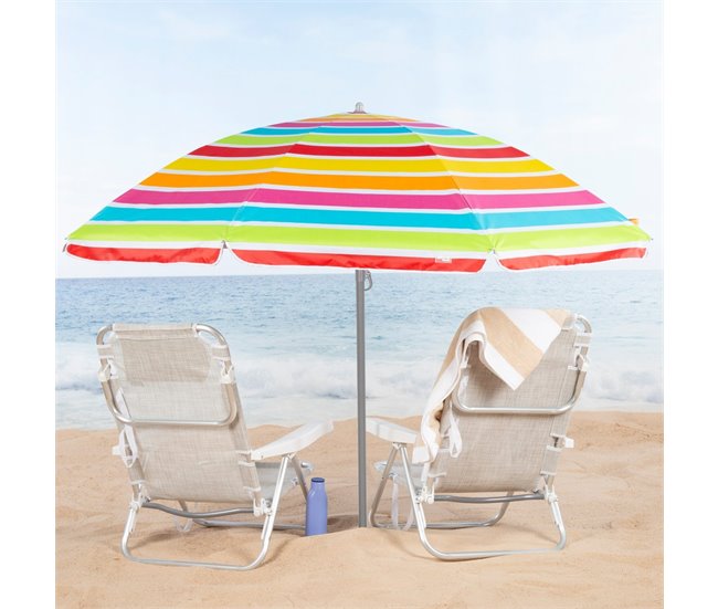 Aktive Guarda-chuva de praia inclinável riscas multicoloridas 220 cm UV50 Multicor