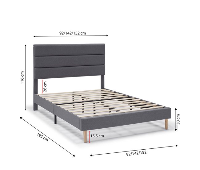  Estrutura de cama estofada Aroma 90x190 Cinza Escuro