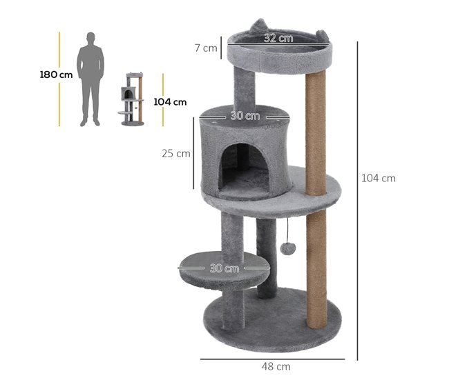 Arranhador para Gatos PawHut D30-274CW Cinza