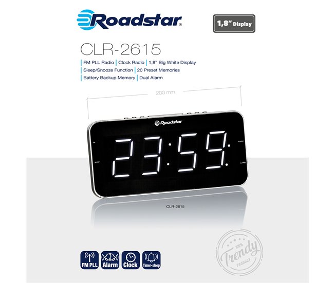 Relógio despertador Roadstar CLR-2615 Preto