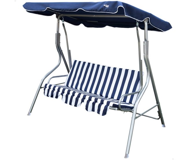 Cadeira de baloiço de jardim azul e branca com capota basculante 3 lugares Aktive Preto