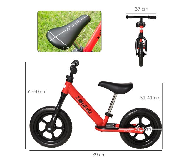 Bicicleta sem Pedais para Crianças Aço, EVA e PP HOMCOM Preto/ Vermelho