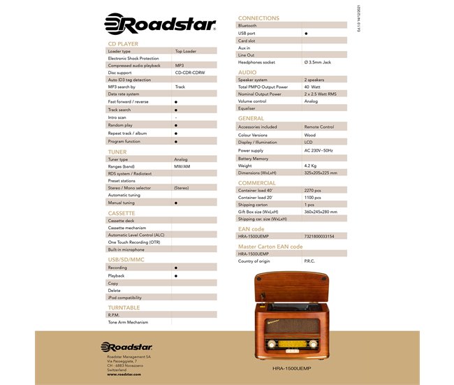 Radio CD Roadstar HRA-1500CD-MP3UEMP Madeira
