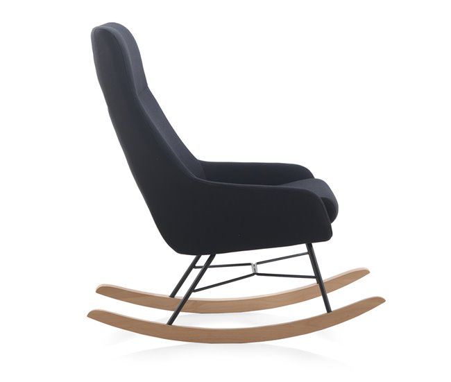 Cadeira de balanço estofada em madeira de faia e pernas de metal Preto