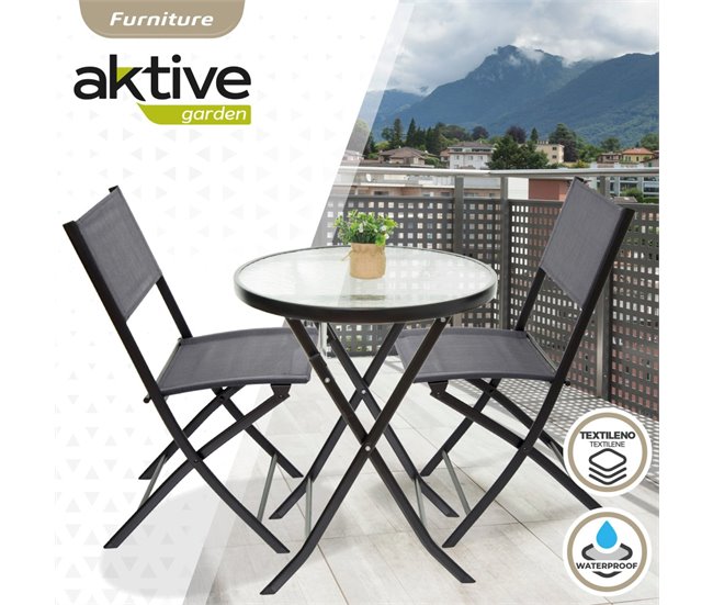 Conjunto de móveis de terraço e varanda c/2 cadeiras dobráveis e mesa redonda Aktive Antracite