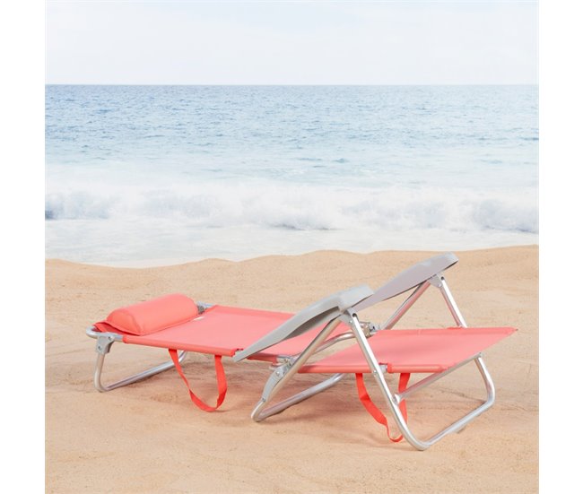 Aktive Cadeira de praia dobrável e reclinável 7 posições coral com almofada e alças Laranja
