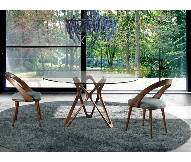 Mesa de jantar redonda vidro e madeira Transparente