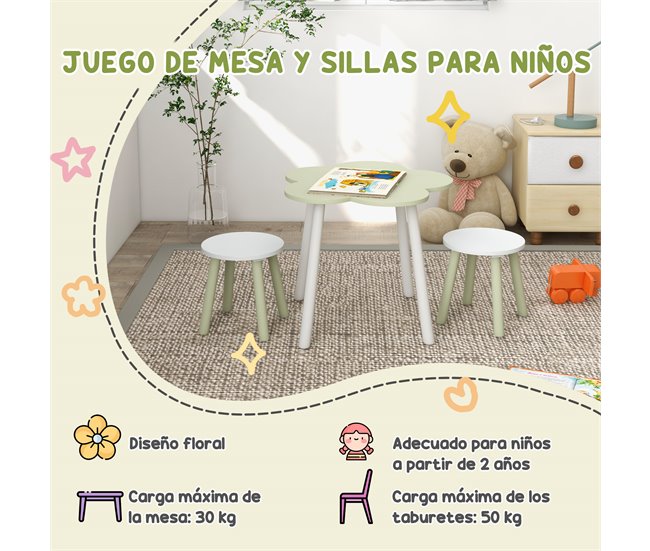 Conjunto Mesa e Cadeira para Crianças MDF e Madeira de Pinho 59x59 Amarelo