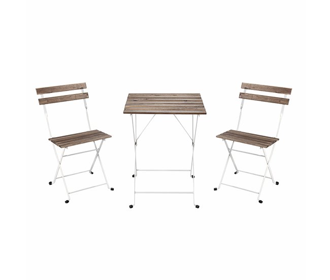 Conjunto de mesa dobrável e 2 cadeiras de jardim Bistrot Madeira