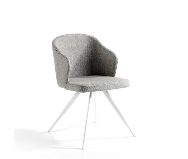 ANGEL CERDA Cadeira de jantar estofada em tecido cinzento Branco/cinza