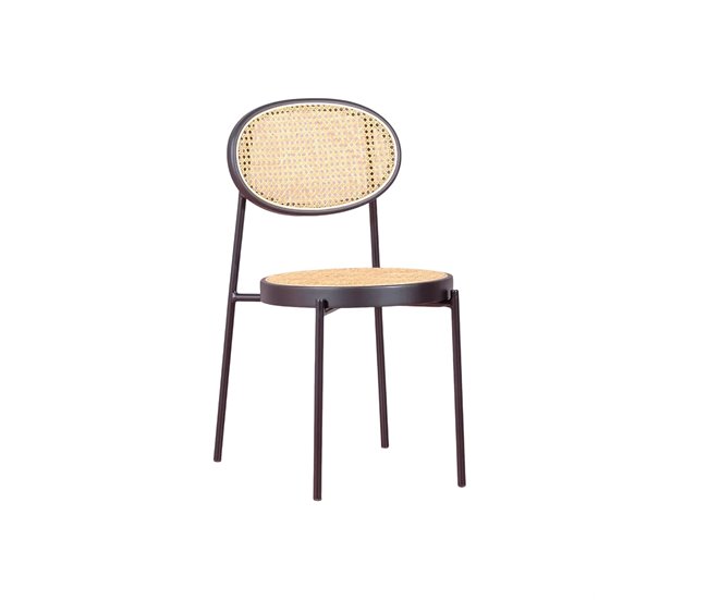 Cadeira de metal com acabamento em rattan natural - Preston Preto